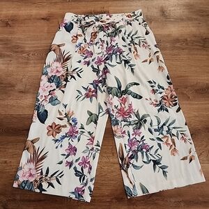 Eliane Rose Resort Tropical Floral Stretch Palazzo Crop Wide-Leg Pants Pockets